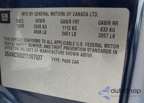 2007 Buick Lacrosse Cx from USA, damaged, VIN 2G4WC582271167927